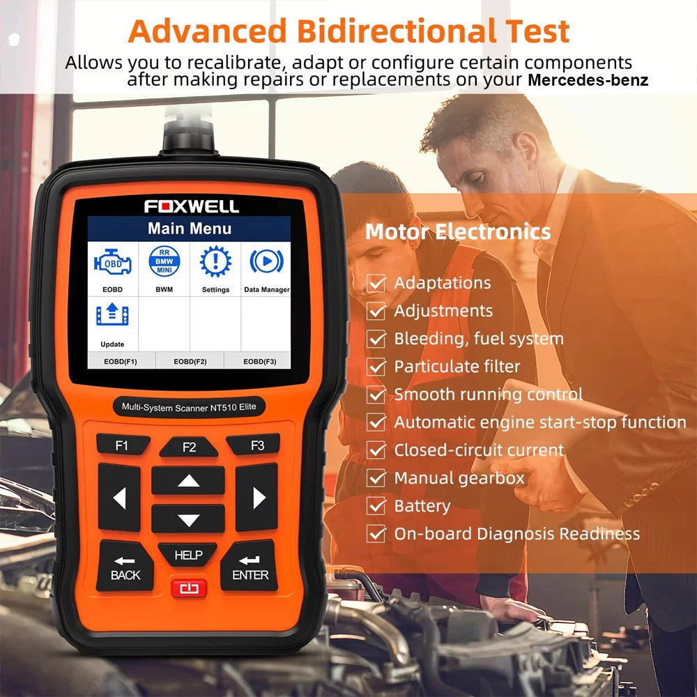 FOXWELL  Pofessional All System OBD2 Scanner For Mercedes-benz SAS DPF BRT Multi Reset Bi-Directional Test Auto Car Diagnostic Tool