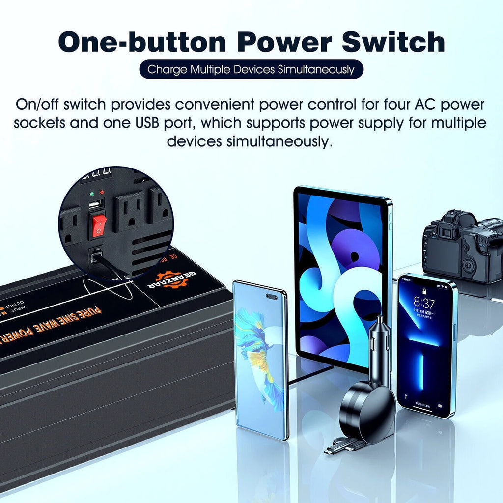 7000W Pure Sine Wave Car Power Inverter DC 12V To AC 120V LCD Car RV Solar Converter