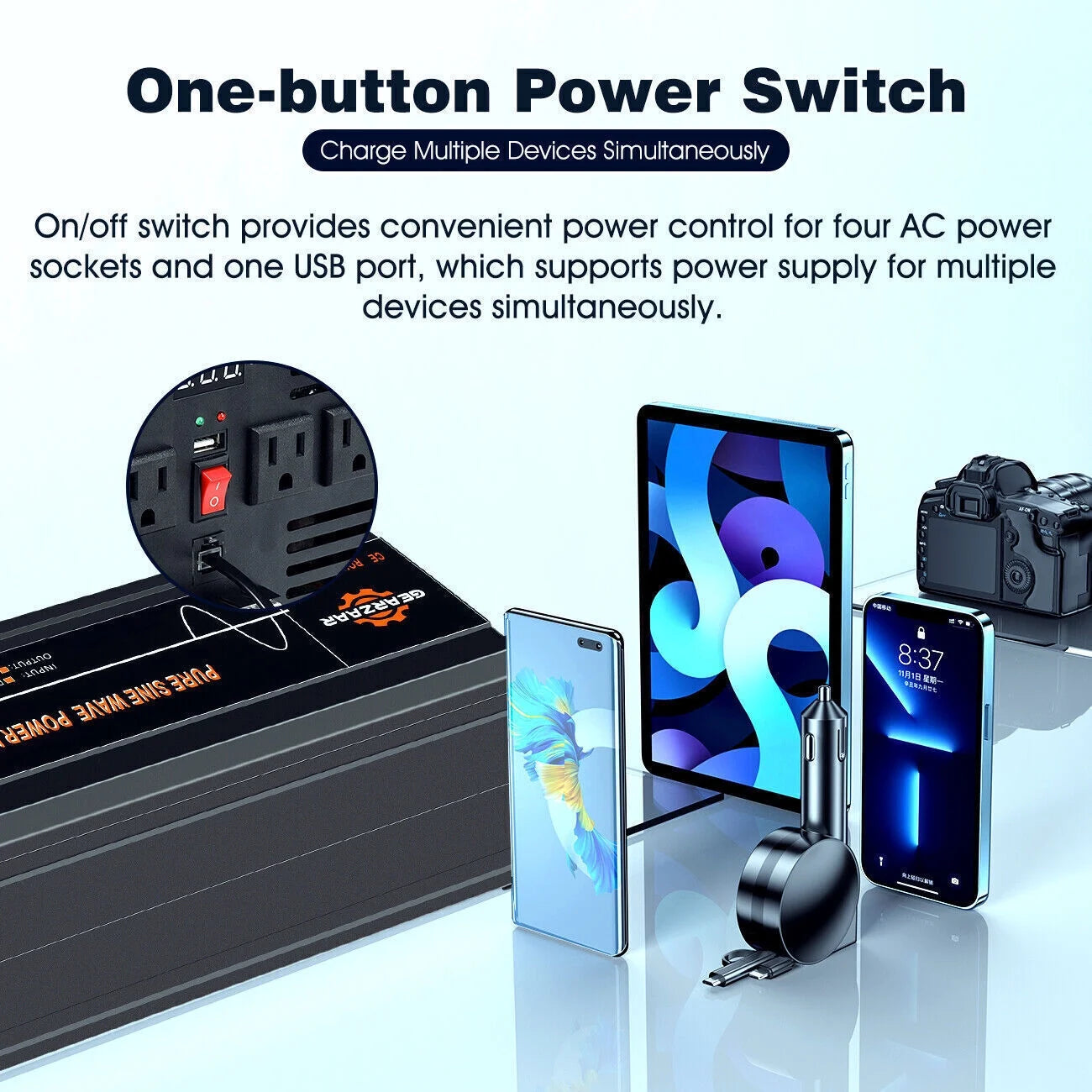 7000W Pure Sine Wave Car Power Inverter DC 12V To AC 120V LCD Car RV Solar Converter