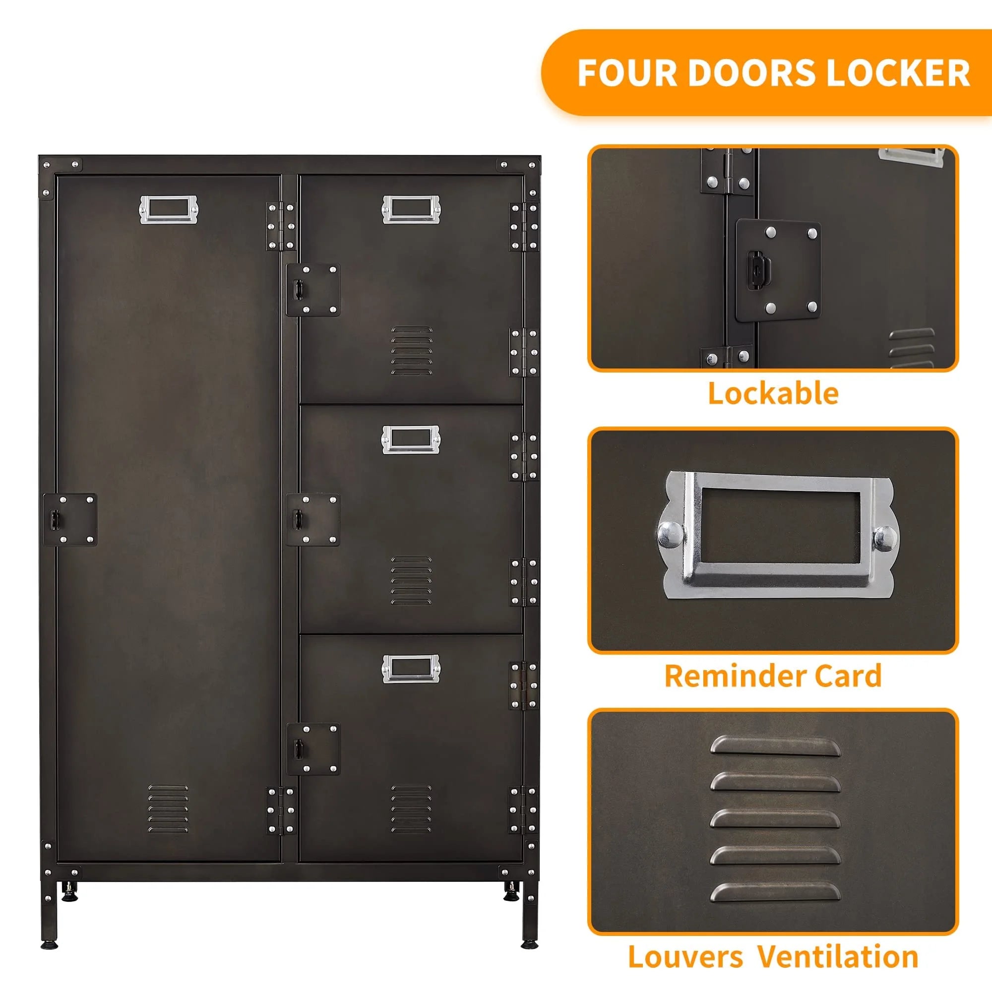 STANI Metal Lockers for Employees,71" Alloy Storage Cabinet with 4 Door Lockable for Office Staff,Home Sundries,Gym,School