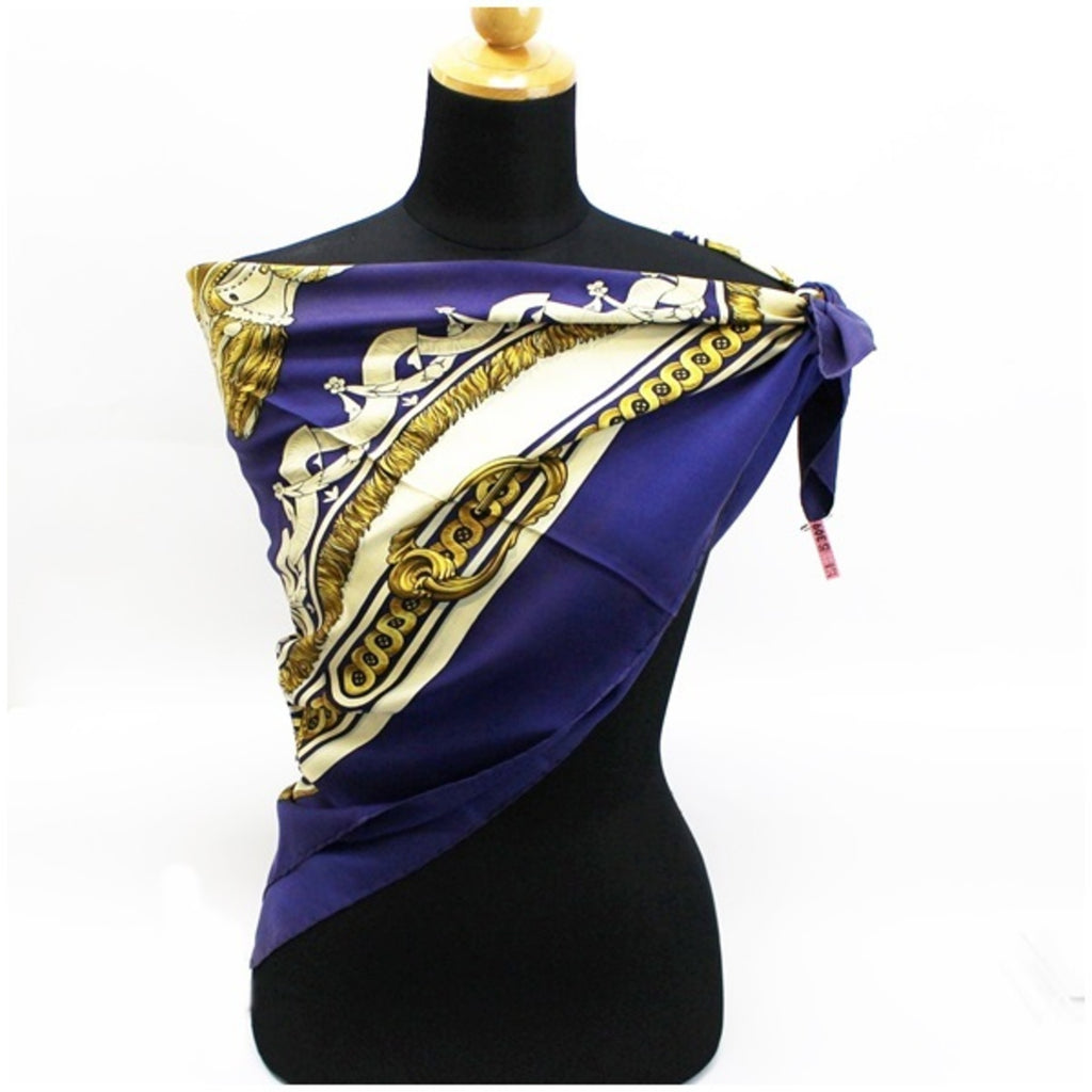 Secondhand Hermes Scarf Muffler Carre 90 BRIDE DE COUR Navy HERMES Ladies (Fair)