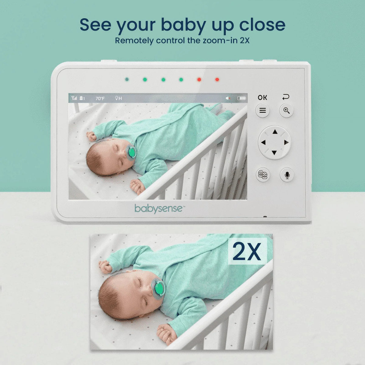 Babysense Split Screen Video Baby Monitor, 4.3" Display with 2 PTZ Cameras, Long Range, Night Light & Vision, Two-Way Talk, V43