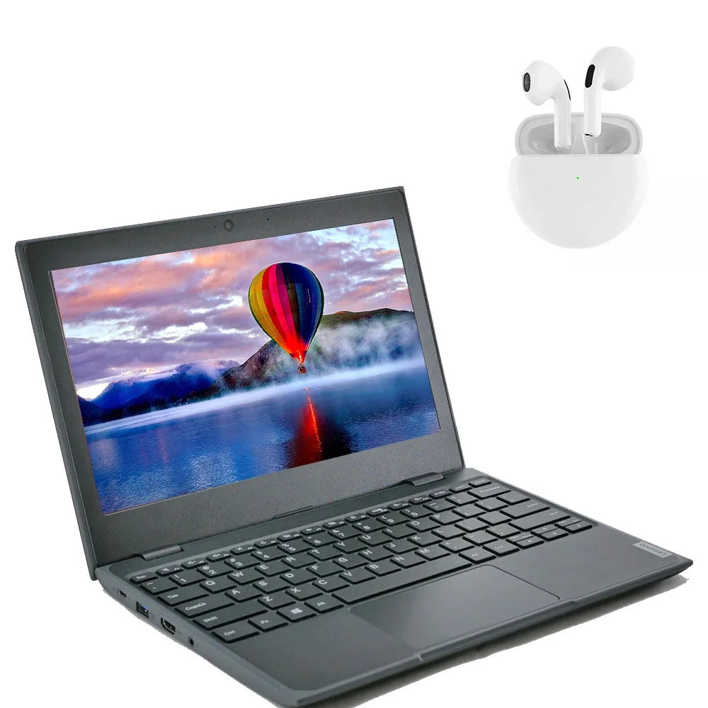 Restored Lenovo 100e Laptop 11.6" Intel Processor 4GB RAM 64GB SSD Windows 10 Pro with Wireless Earbuds (Refurbished)