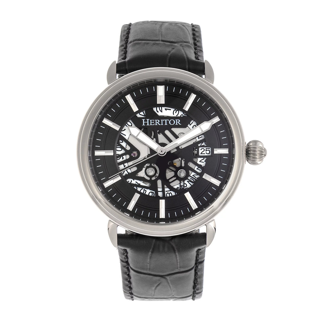 Heritor Automatic Mattias Leather-Band Watch W/Date - Silver