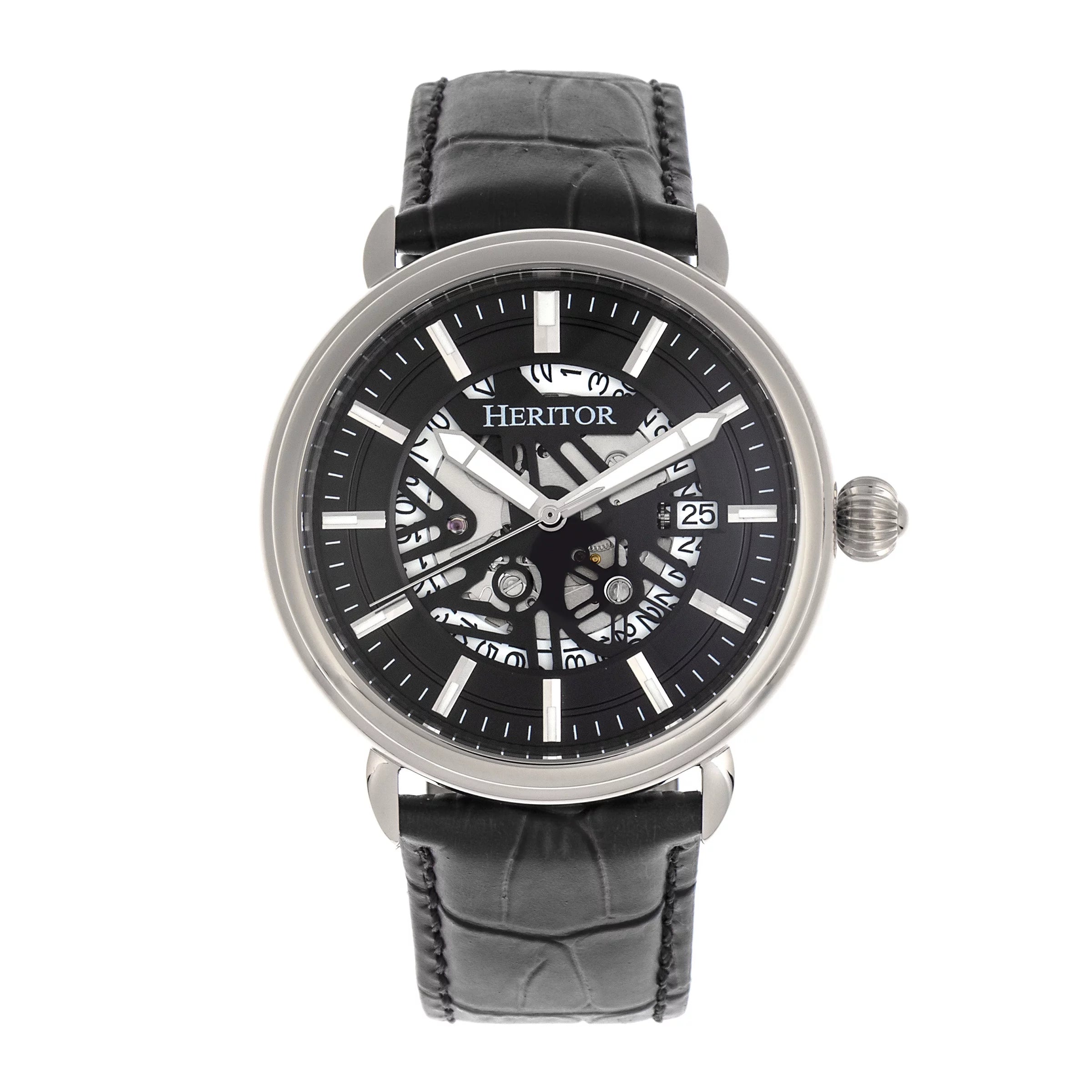 Heritor Automatic Mattias Leather-Band Watch W/Date - Silver